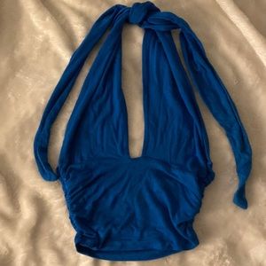 Blue tie around neck crop top